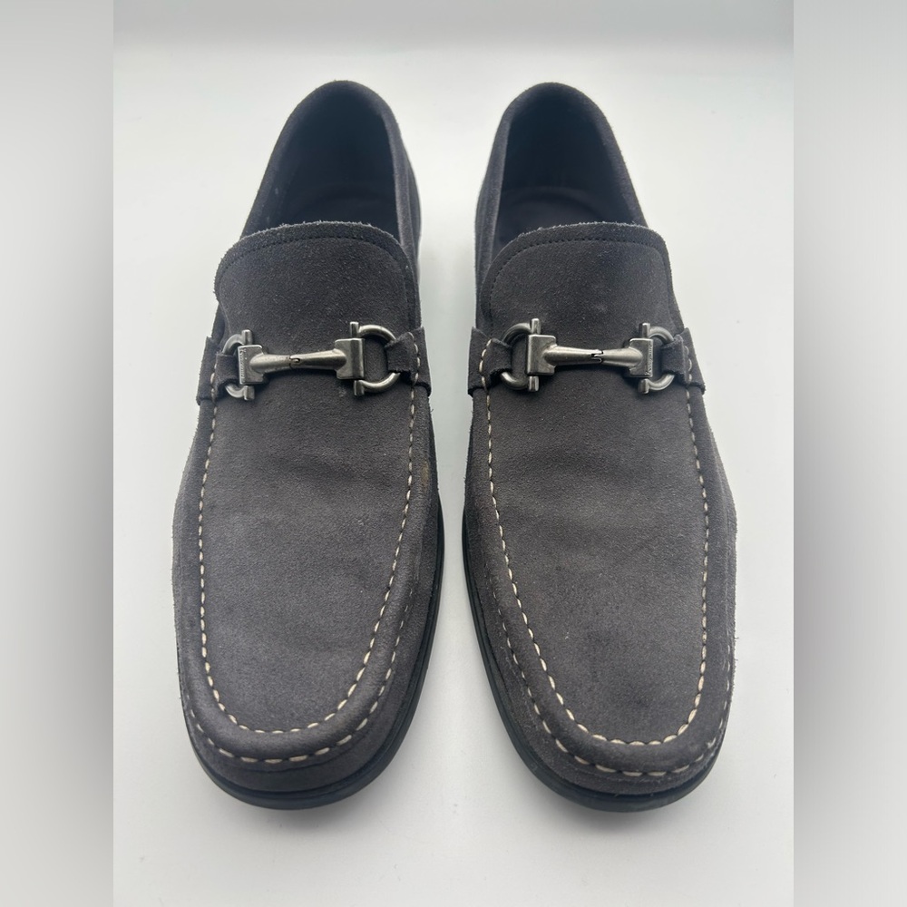Salvatore Ferragamo Gancini Bit Loafers Men's US 9 D Gray Suede Leather Silver - Picture 15 of 15